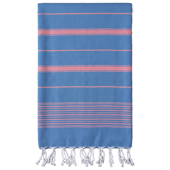 2 kleuren XXL hamamdoek mediteraanblauw/zuurstokroze - vrijstaand