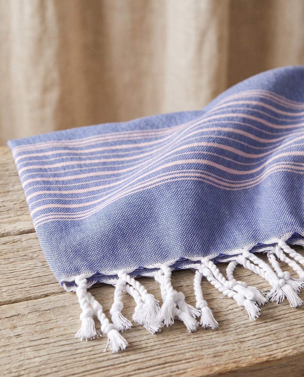 2 kleuren XXL hamamdoek parlementblauw/poederroze - detail