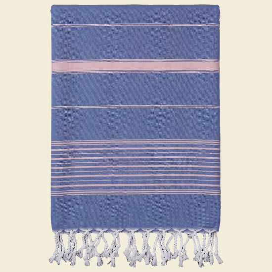 2 kleuren XXL hamamdoek parlementblauw/poederroze - op kleur