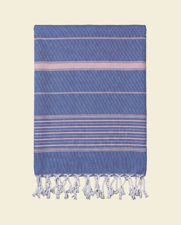2 kleuren XXL hamamdoek parlementblauw/poederroze