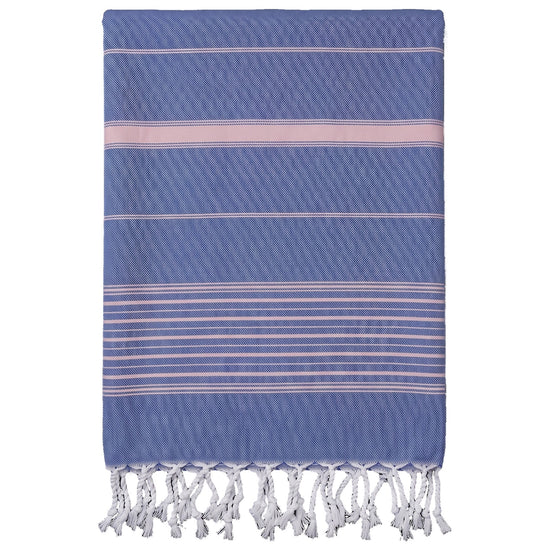 2 kleuren XXL hamamdoek parlementblauw/poederroze - vrijstaand