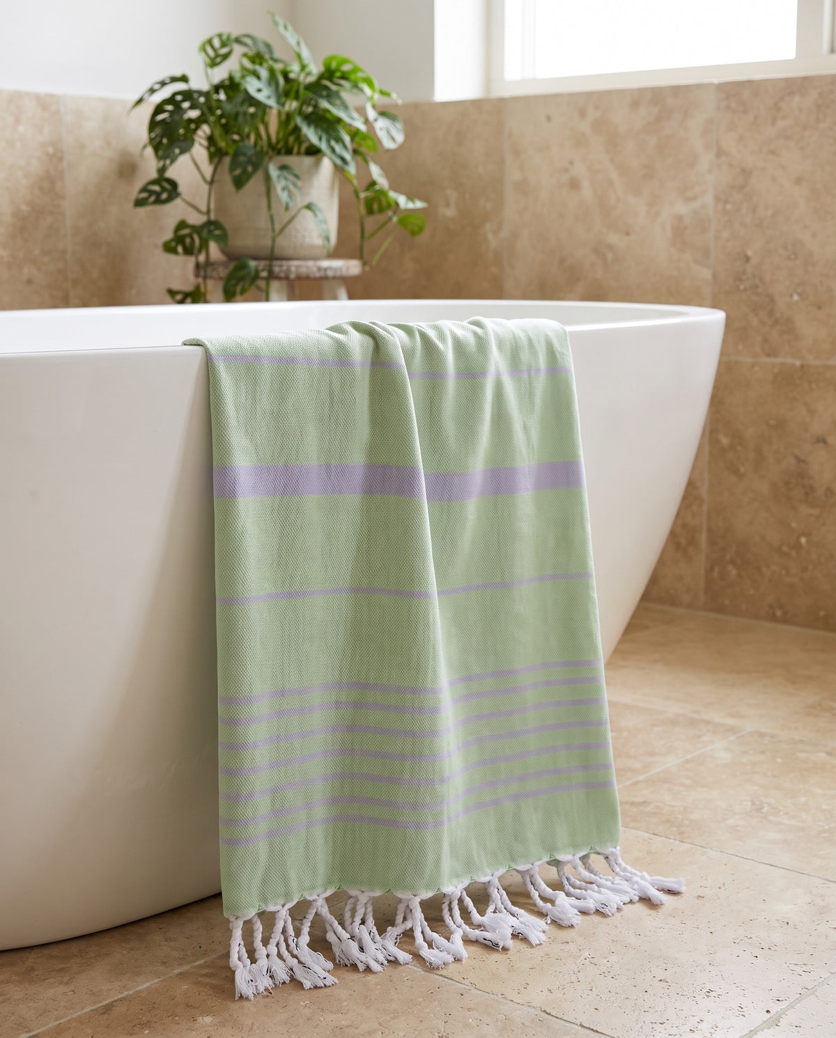 2 kleuren XXL hamamdoek pistache/lavendel - sfeer