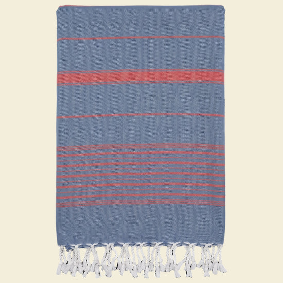 2 kleuren XXL hamamdoek staalblauw/steenrood - op kleur