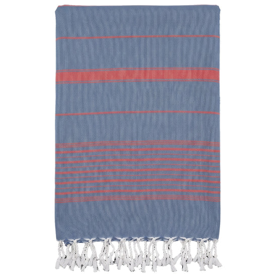 2 kleuren XXL hamamdoek staalblauw/steenrood - vrijstaand