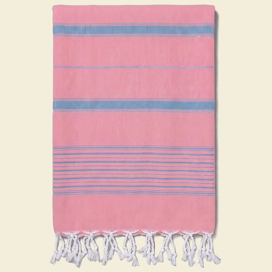 2 kleuren XXL hamamdoek zuurstokroze/oceaanblauw - op kleur