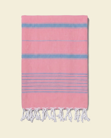 2 kleuren XXL hamamdoek zuurstokroze/oceaanblauw