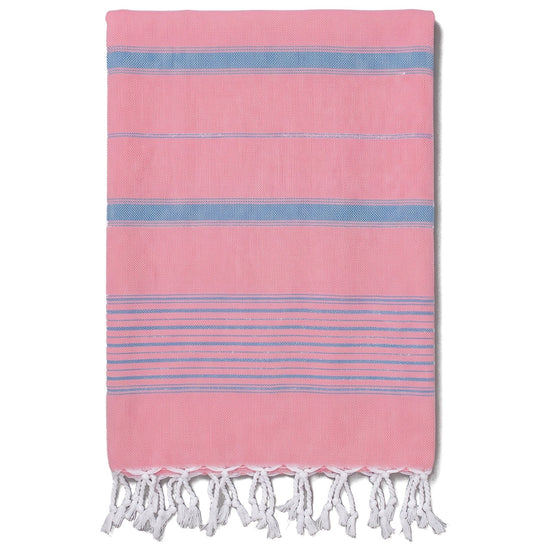 2 kleuren XXL hamamdoek zuurstokroze/oceaanblauw - vrijstaand