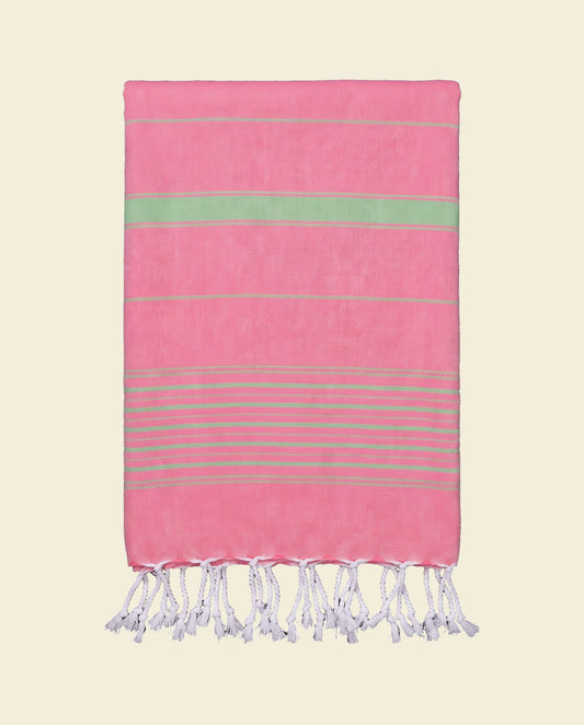 2 kleuren XXL hamamdoek zuurstokroze/pistache - op kleur