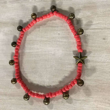 anklet Star & Bells coral