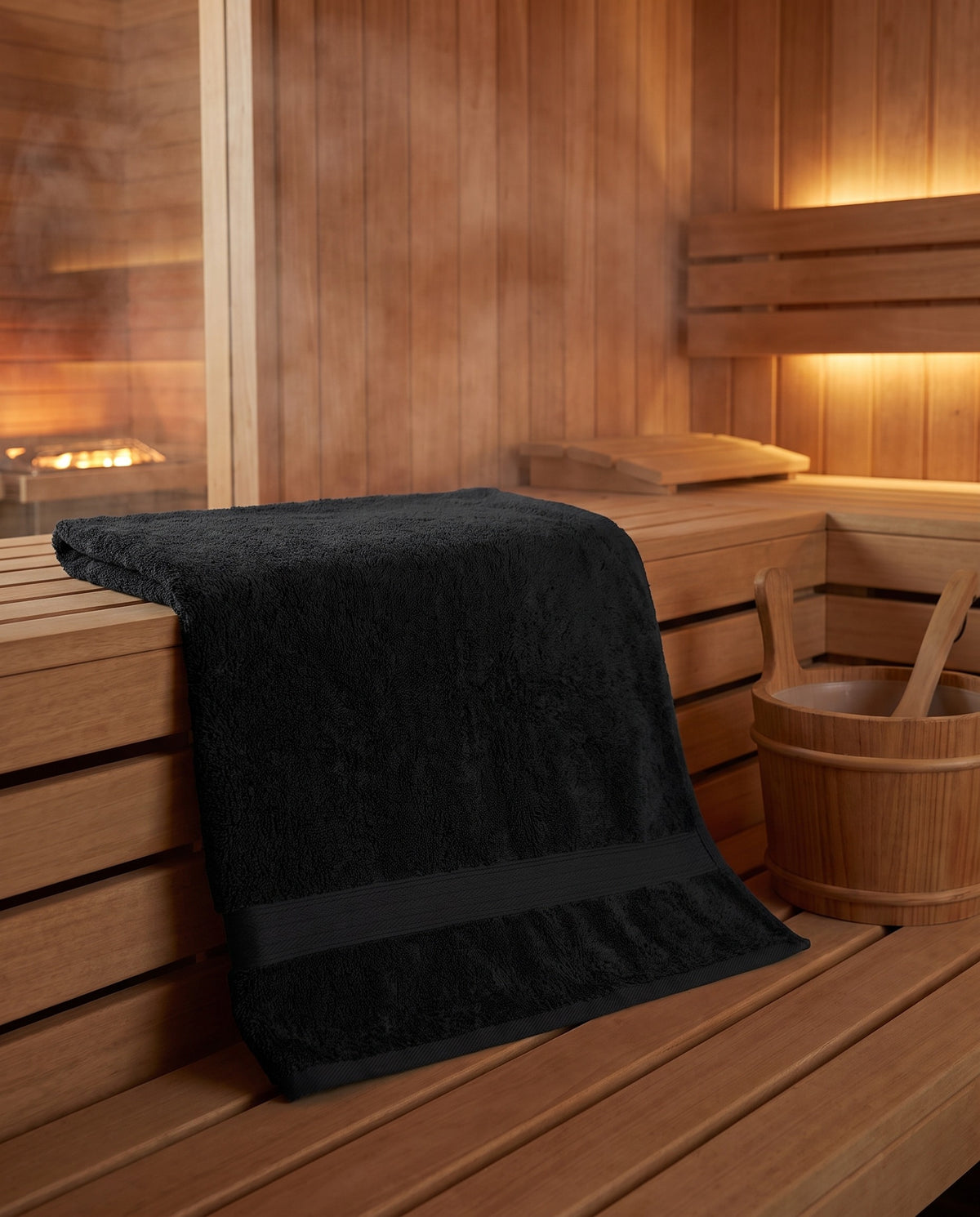 bamboe sauna handdoek zwart - sfeer