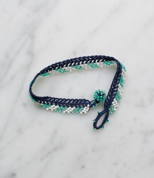 Boho kant armbandje – handgemaakt -  Stripes donkerblauw & gekleurde kraaltjes