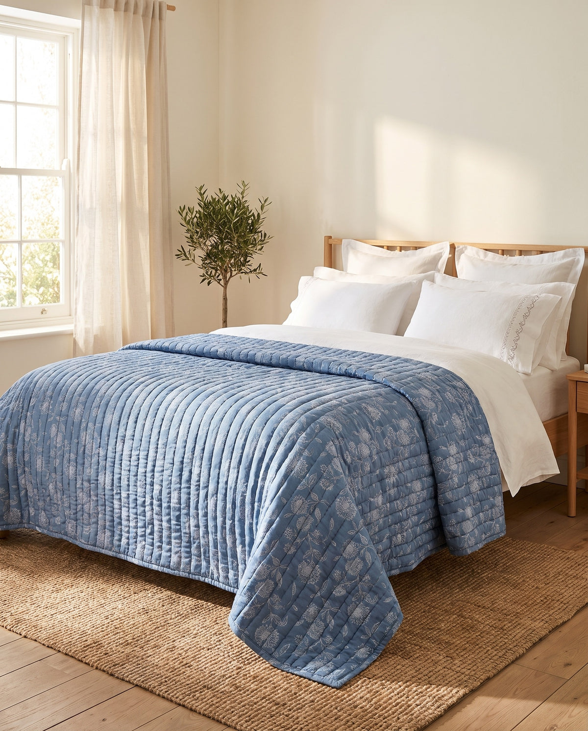 damast beddensprei blauw - sfeer