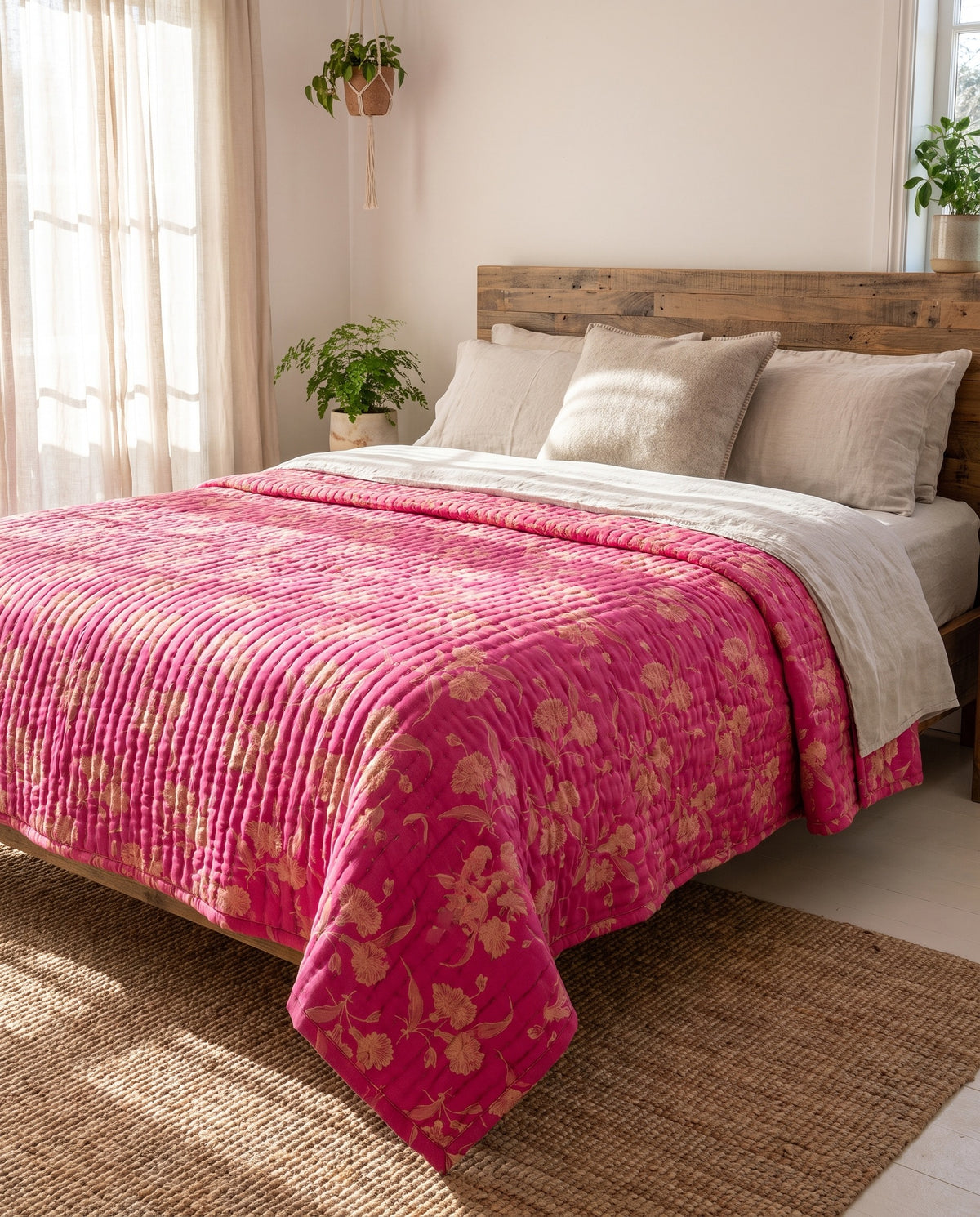damast beddensprei roze - sfeer