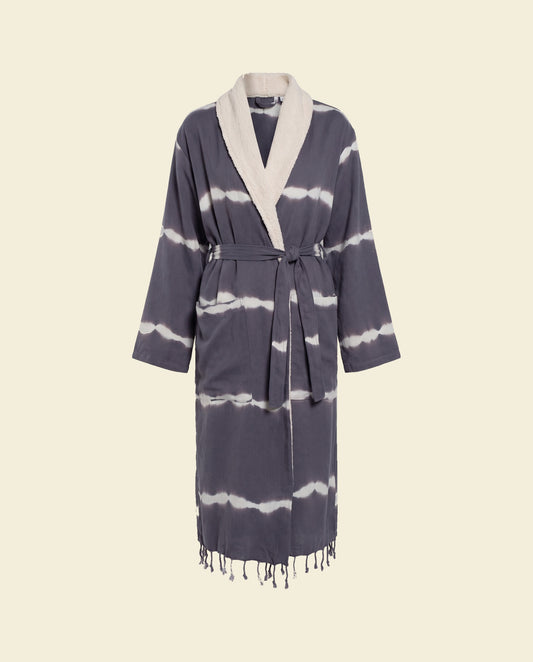 dames badjas badstof tie dye dark grey - op kleur