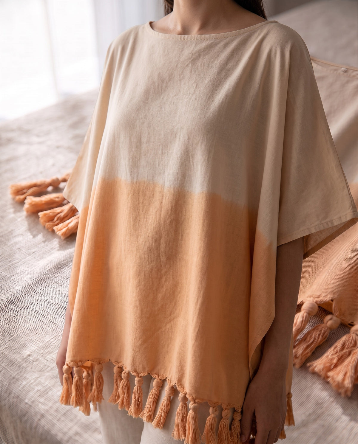 dip dye strandtuniek melon - detail