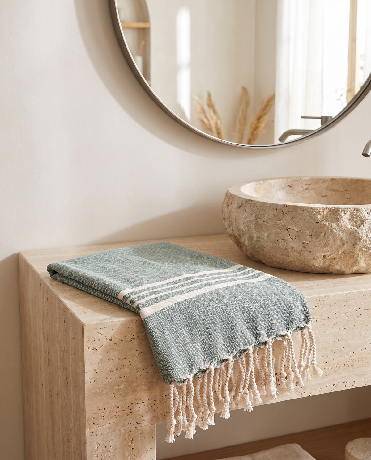 gastendoek Krem Sultan almond green - sfeer
