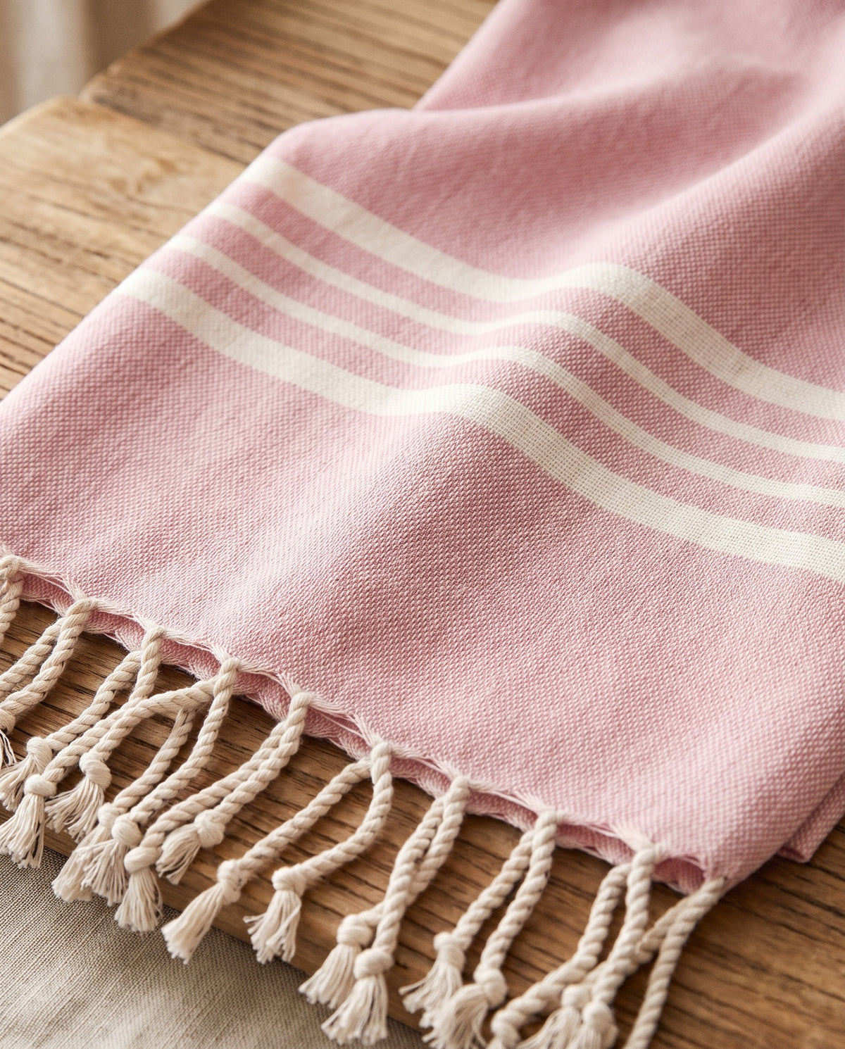 gastendoek Krem Sultan rose pink - detail