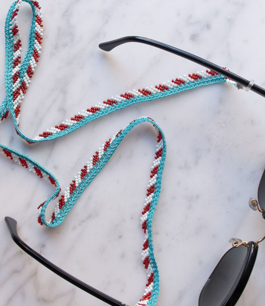 Zonnebril koord - handgemaakt - Stripes blauw rood