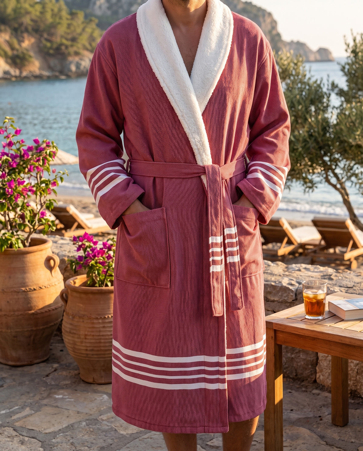 gevoerde hamam badjas Krem Sultan bordeaux - sfeer