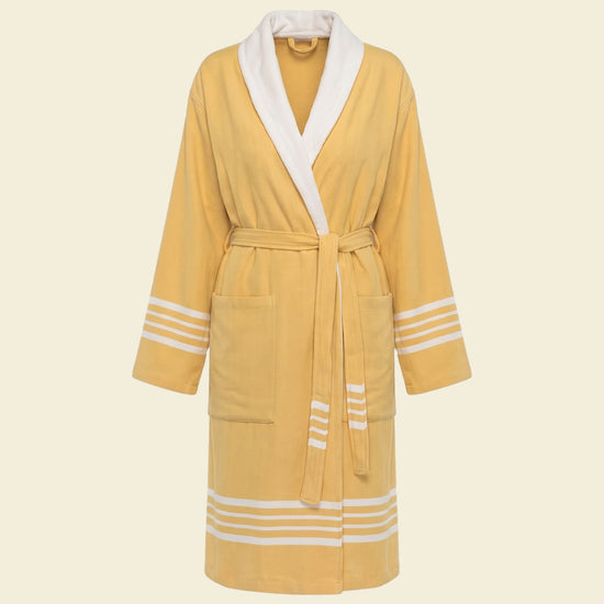 gevoerde hamam badjas Krem Sultan mustard yellow - op kleur
