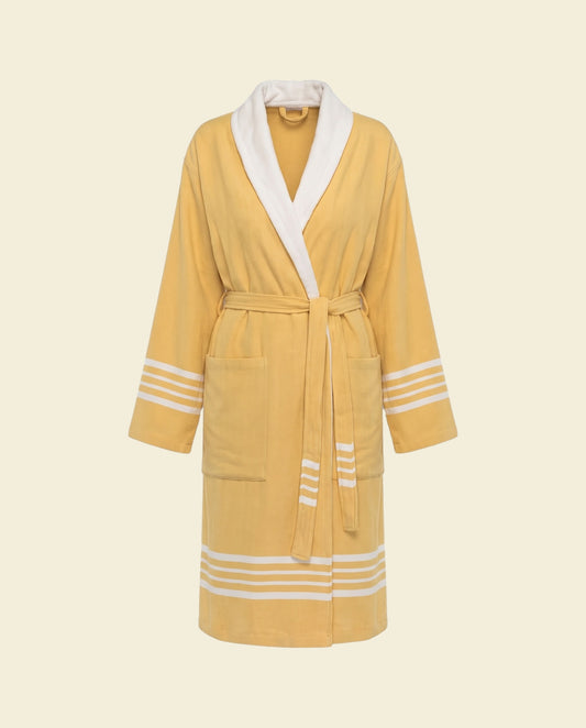 gevoerde hamam badjas Krem Sultan mustard yellow - op kleur