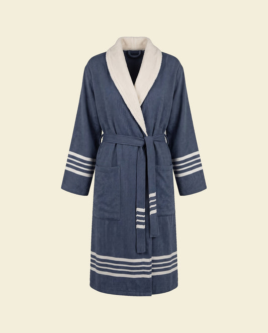 gevoerde hamam badjas Krem Sultan navy - op kleur