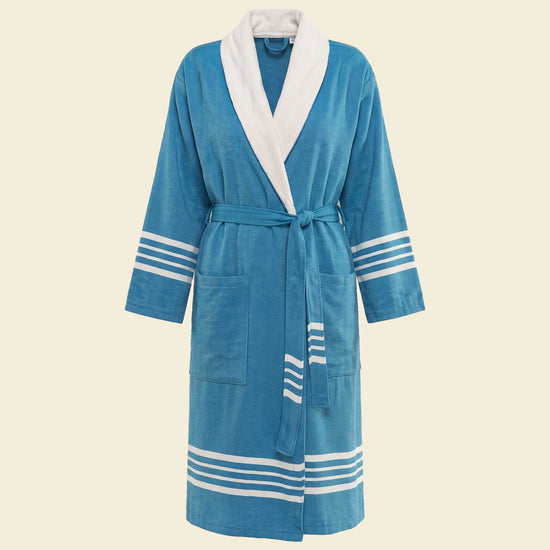 gevoerde hamam badjas Krem Sultan petrol blue - op kleur