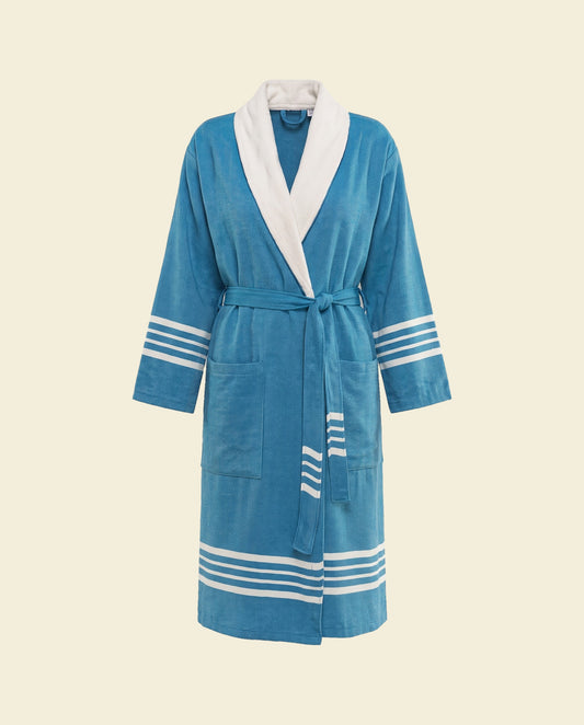 gevoerde hamam badjas Krem Sultan petrol blue - op kleur