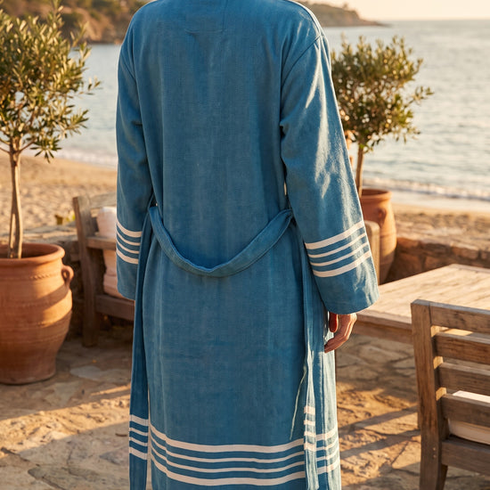 gevoerde hamam badjas Krem Sultan petrol blue - sfeer