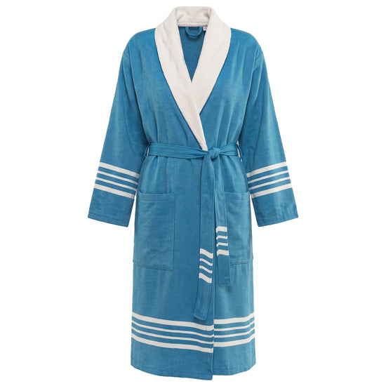 gevoerde hamam badjas Krem Sultan petrol blue - vrijstaand