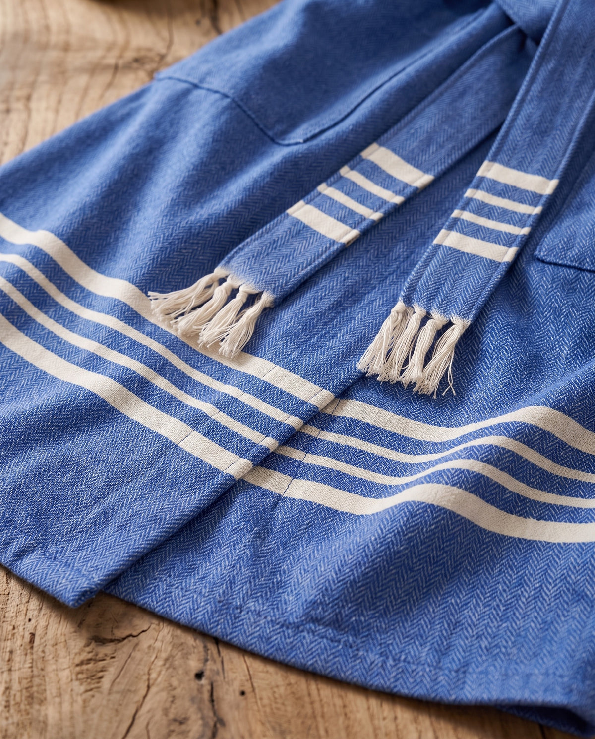 gevoerde hamam badjas Krem Sultan royal blue - detail