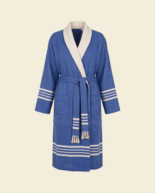 gevoerde hamam badjas Krem Sultan royal blue - op kleur