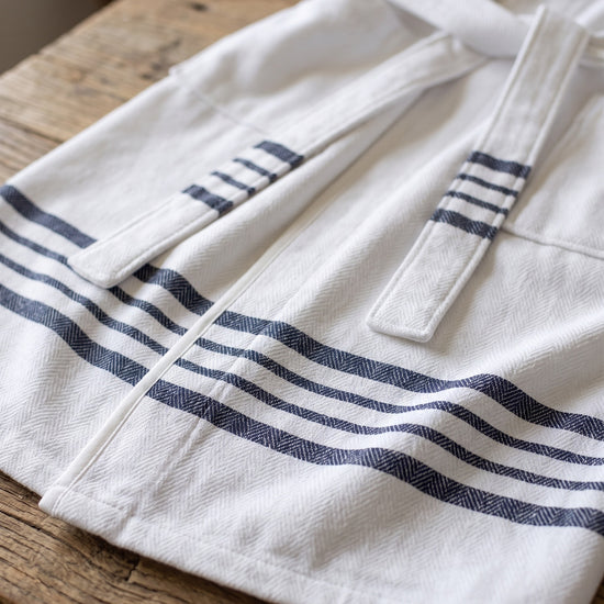 gevoerde hamam badjas Krem Sultan white navy - detail