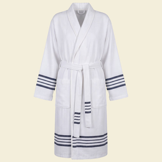 gevoerde hamam badjas Krem Sultan white navy - op kleur
