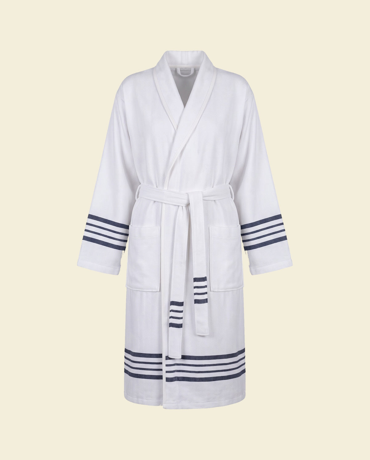 gevoerde hamam badjas Krem Sultan white navy - op kleur