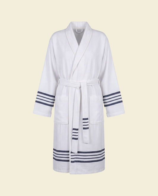 gevoerde hamam badjas Krem Sultan white navy - op kleur