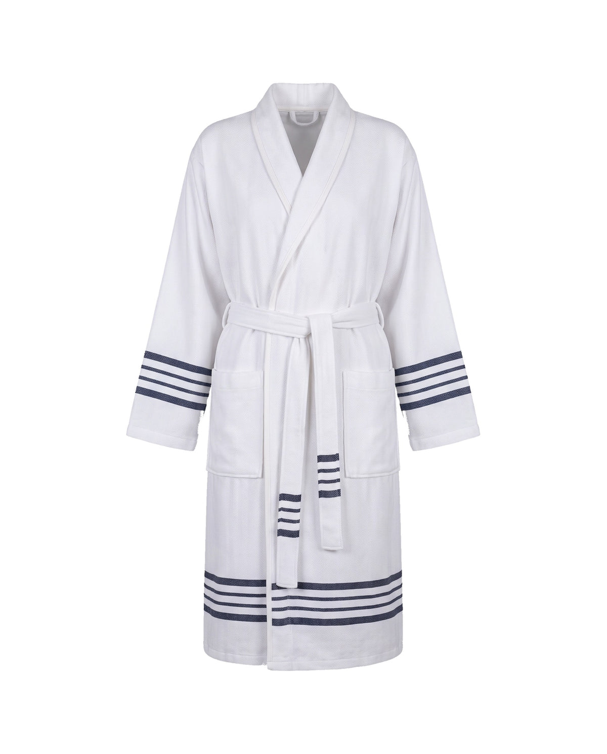 gevoerde hamam badjas Krem Sultan white navy - vrijstaand