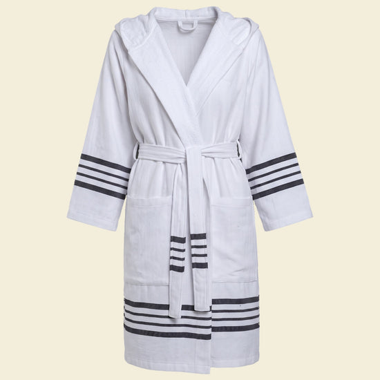 gevoerde hamam badjas Sun white black - op kleur