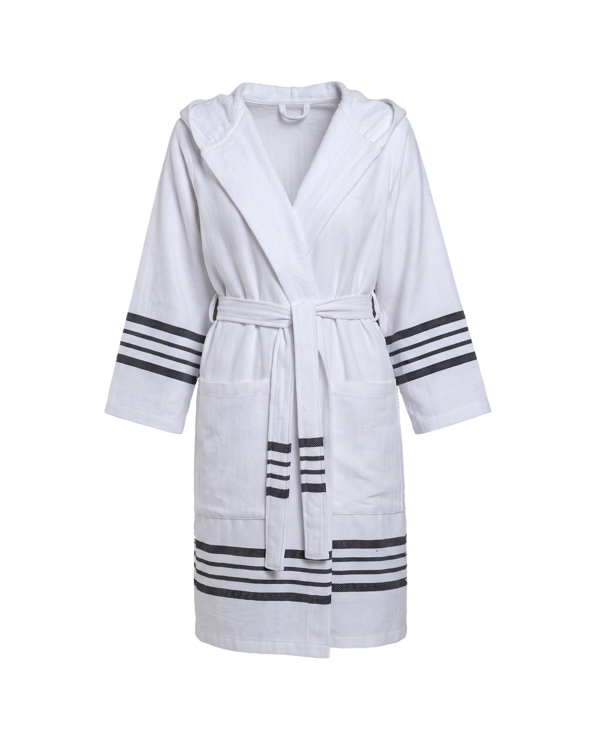 gevoerde hamam badjas Sun white black - vrijstaand