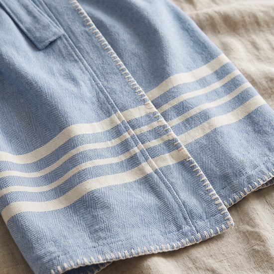 hamam badjas Krem Sultan air blue met farmer stitch - detail