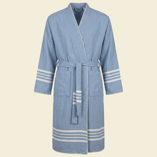 hamam badjas Krem Sultan air blue met farmer stitch - op kleur