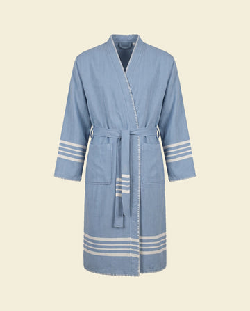 hamam badjas Krem Sultan met farmer stitch air-blue