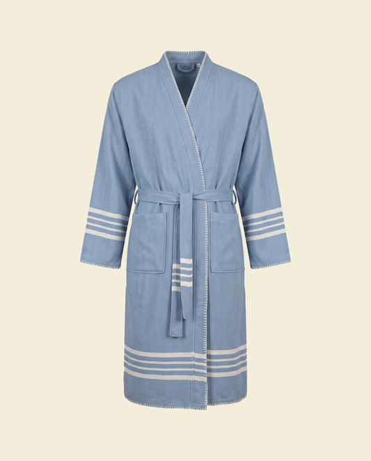 hamam badjas Krem Sultan air blue met farmer stitch - op kleur