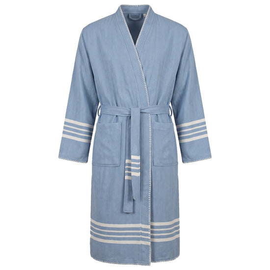hamam badjas Krem Sultan air blue met farmer stitch - vrijstaand