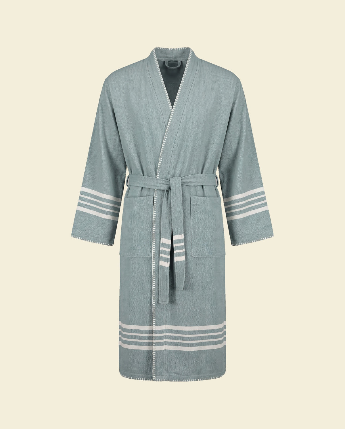 hamam badjas Krem Sultan almond green met farmer stitch - op kleur