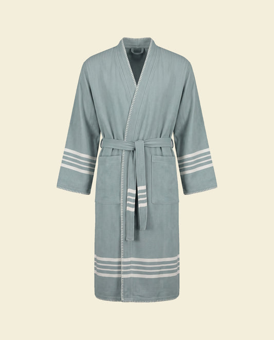hamam badjas Krem Sultan almond green met farmer stitch - op kleur