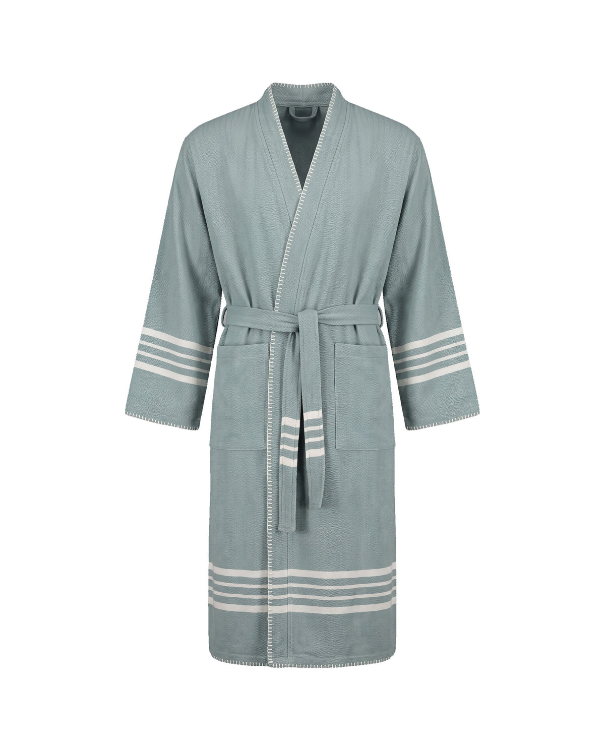hamam badjas Krem Sultan almond green met farmer stitch - vrijstaand
