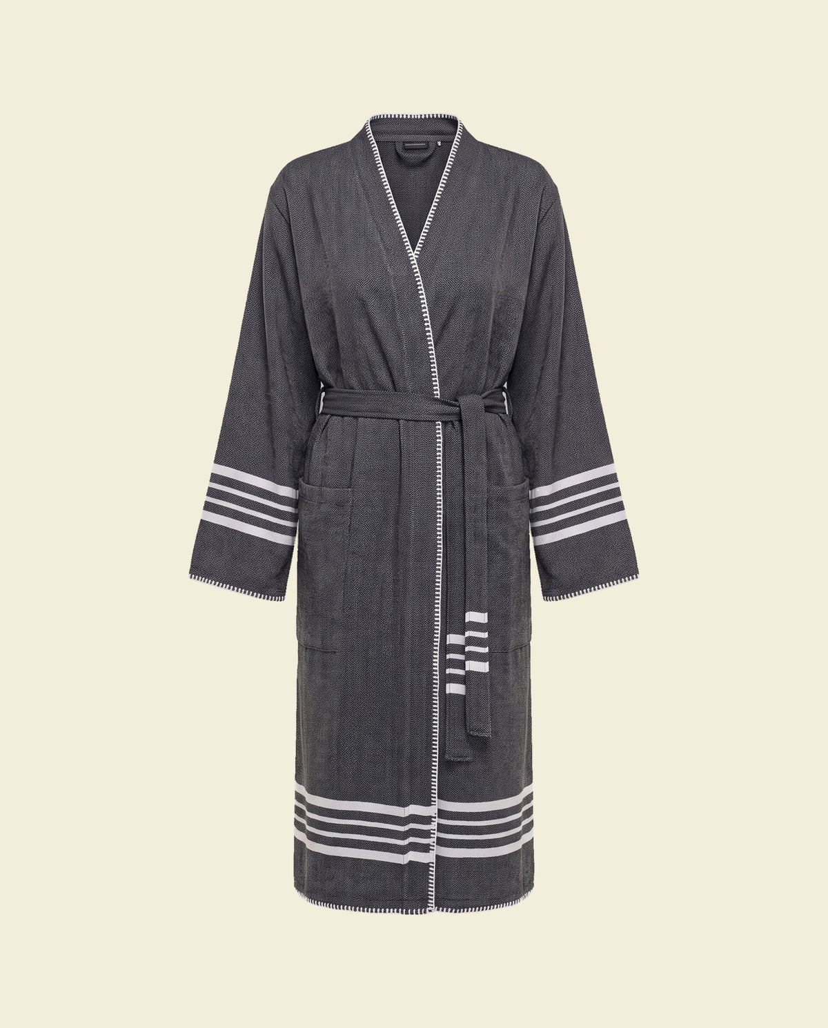 hamam badjas Krem Sultan black met farmer stitch - op kleur