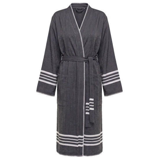 hamam badjas Krem Sultan black met farmer stitch - vrijstaand