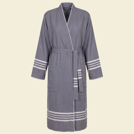hamam badjas Krem Sultan dark grey met farmer stitch - op kleur